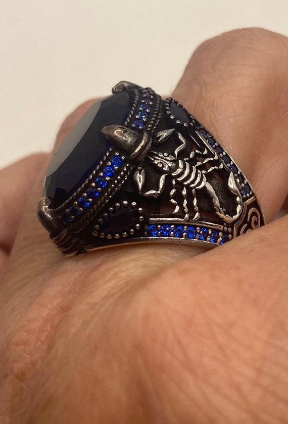 Vintage Cobalt Blue Glass Scorpion Mens Ring in 9… - image 1