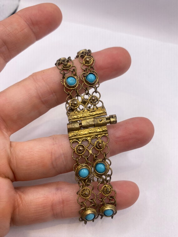 Vintage Turquoise Bracelet Gold Filigree 925 Ster… - image 3