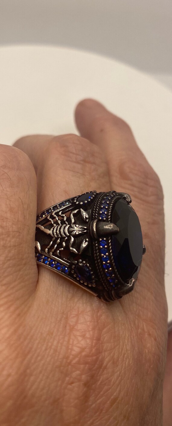 Vintage Cobalt Blue Glass Scorpion Mens Ring in 9… - image 3