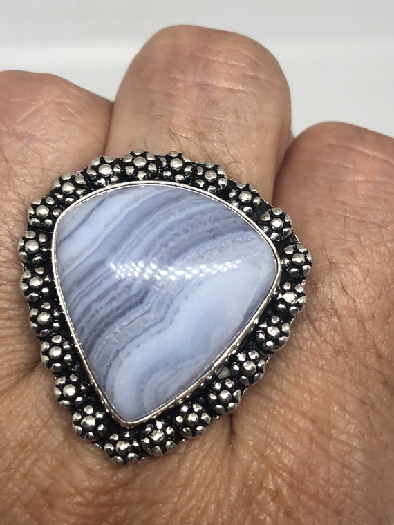 Vintage Genuine Blue Lace agate Silver Ring - image 8