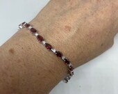 Vintage Bohemian Red Garnet and Cubic Zirconia Bracelet 925 Sterling Silver