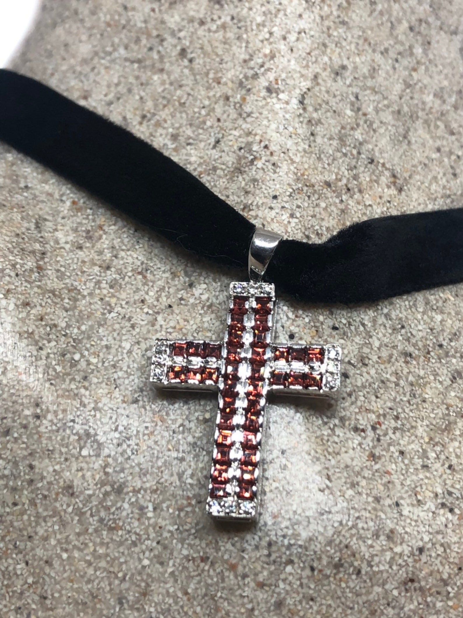 Vintage Handmade Sterling Silver Garnet Cross Pendant - Etsy