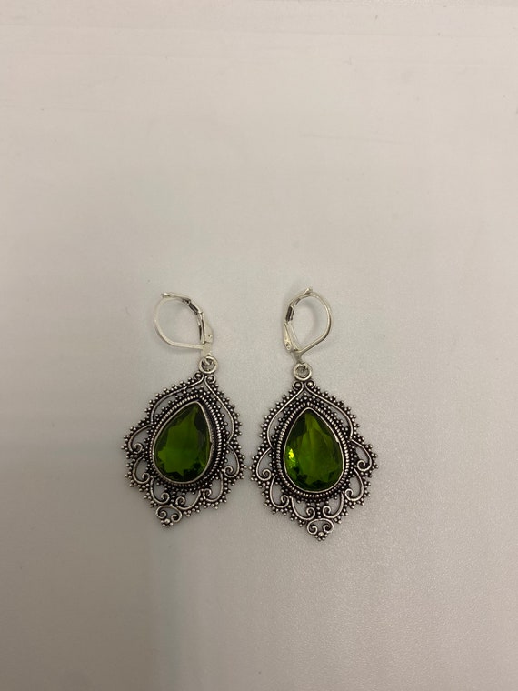 Antique Vintage Green Peridot Silver Dangle Earri… - image 6