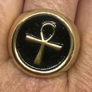 Vintage Golden Stainless Steel Gothic Egyptian Ankh Mens Ring