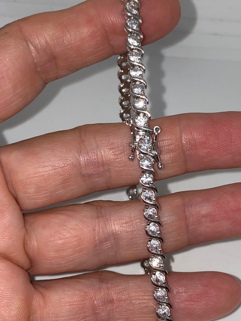 Handmade Genuine White Sapphires Rhodium Finished 925 Sterling Silver Tennis Bracelet