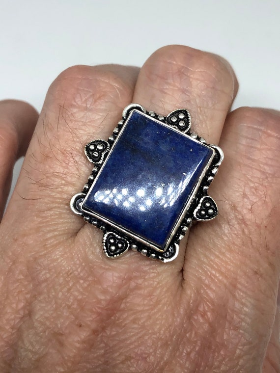 Vintage Blue Genuine Lapis Lazuli Cocktail Ring - image 8