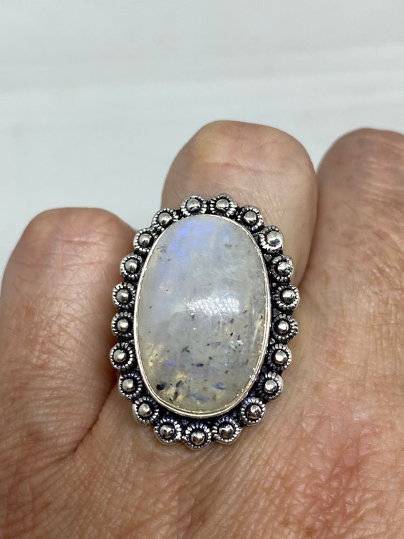 Vintage Large Blue White Rainbow Moonstone Stone … - image 6