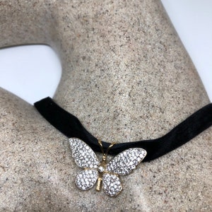 Vintage Handmade 925 Sterling Silver Gold Rhodium White Sapphire Butterfly Pendant Choker
