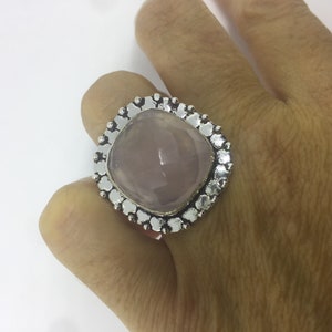 Vintage  Genuine Rose Quartz Silver Ring