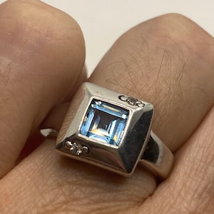 ヴィンテージの本物のブルートパーズ925スターリングシルバーリング