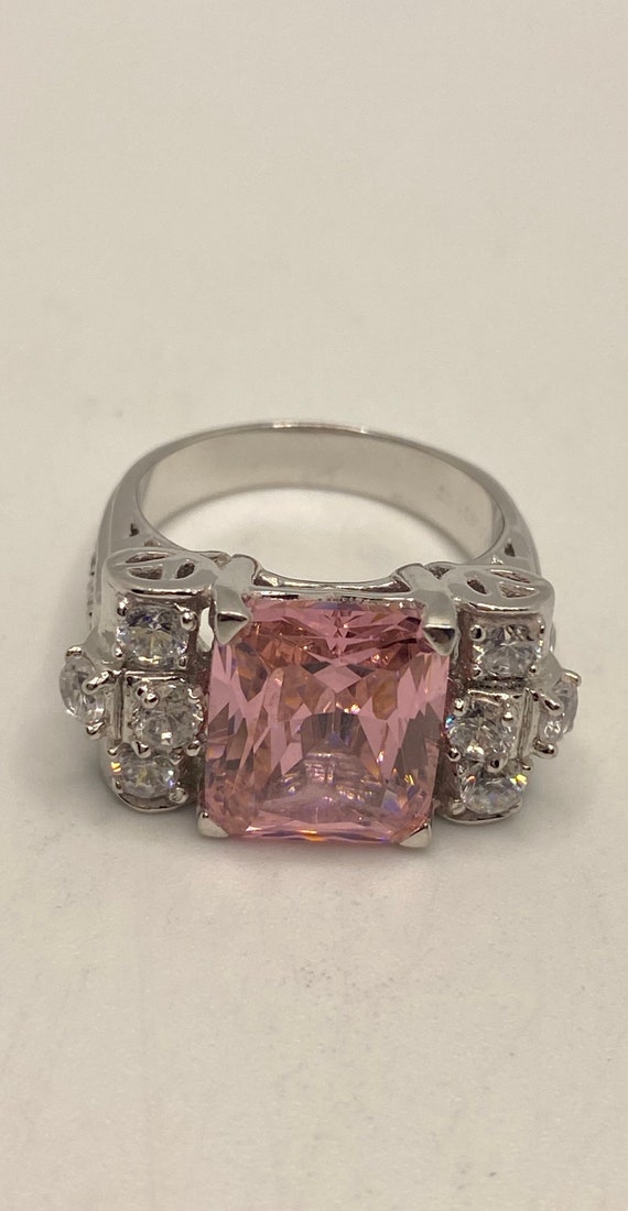 Vintage Pink Ice CZ  Deco Ring 925 Sterling Silver - image 1