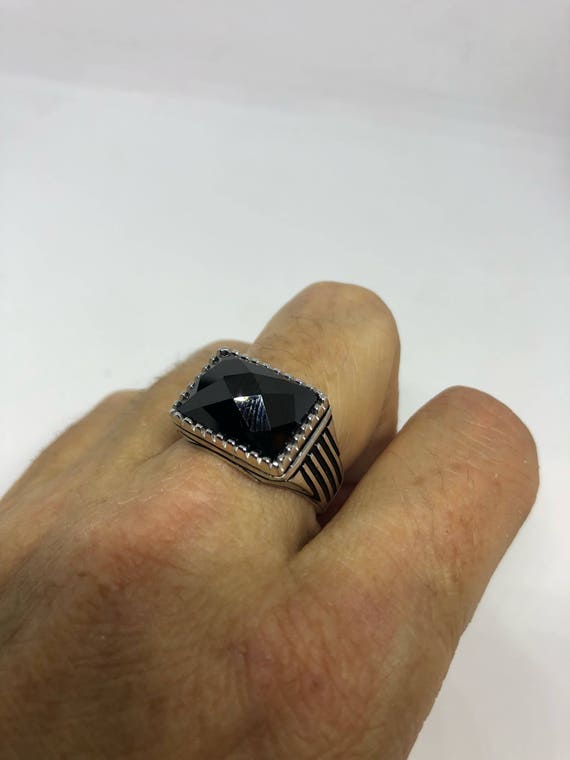 Vintage Onyx Mens Ring 925 Sterling Silver Gothic 