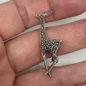 Vintage Deer Pin Marcasite 925 Sterling Silver Brooch