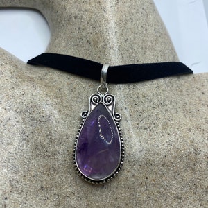 Vintage Purple Amethyst Choker Bohemian Cabochon Droplet Necklace