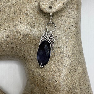 Antique Vintage Cobalt Blue Volcanic Glass Silver Dangle Earrings