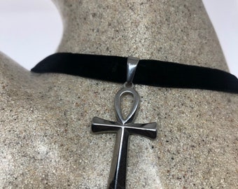 Silver Egyptian Ankh Pendant Choker