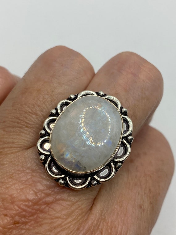 Vintage Genuine Blue White Rainbow Moonstone Ring - image 6
