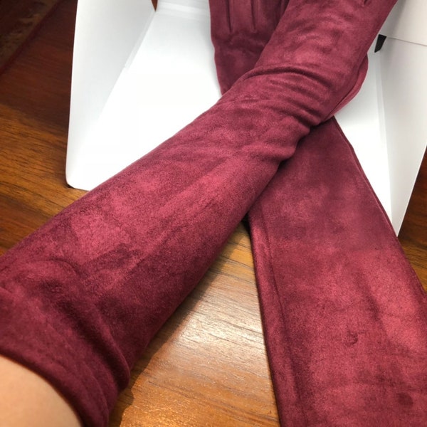 Burgandy Rote Abend Handschuhe Vintage Ultrasuede Fleece Lange Oper Handschuhe