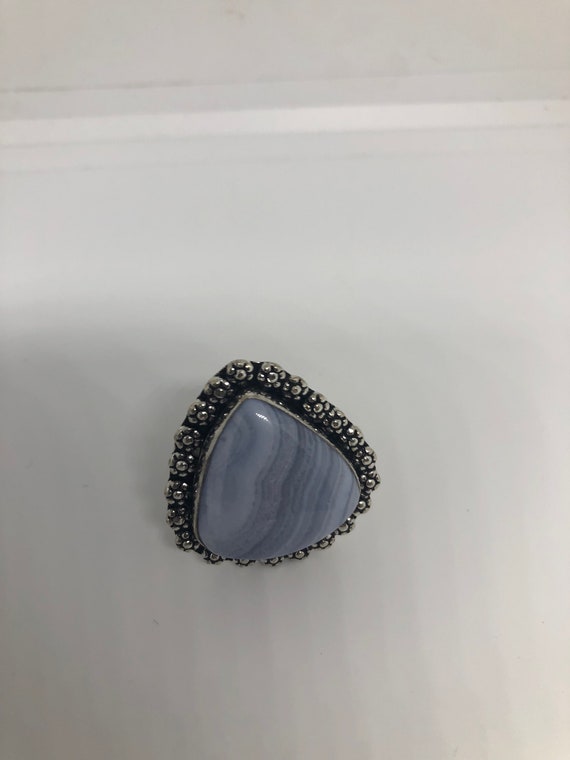 Vintage Genuine Blue Lace agate Silver Ring - image 6