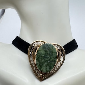 Vintage Green Jade Yellow Gold Filled Brooch Pin