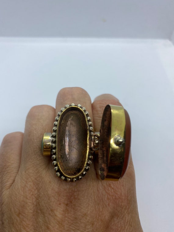 Vintage Poison Pillbox Ring Adjustable Bronze - image 4