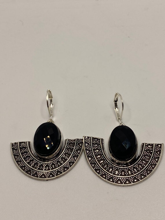 Vintage Black Earring Onyx 925 Sterling Silver De… - image 5