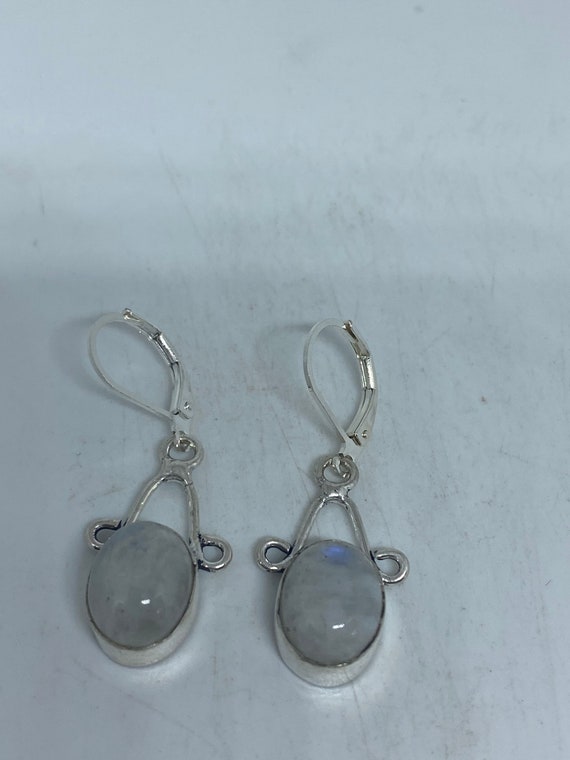 Vintage Rainbow Moonstone Sterling Silver Lever Back Dangle Earrings View 4