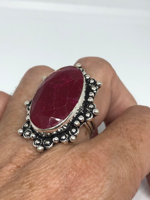 Vintage Handmade Raw Pink Ruby Silver Gothic Ring - image 4