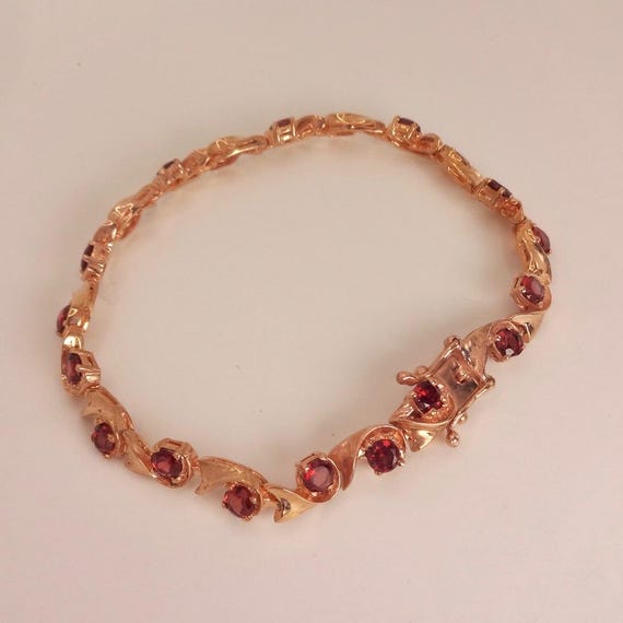 Bohemian Red Garnet Bracelet Rose Golden 925 Ster… - image 2