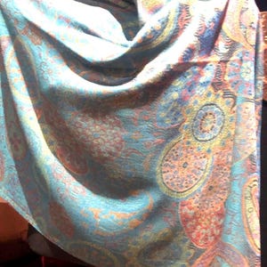 Vintage Teal Paisley Brocade Pashmina Scarf Wrap