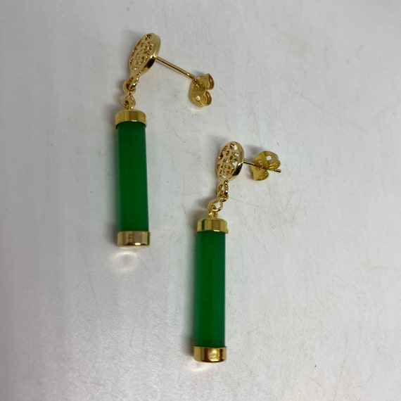Vintage Fun Green Jade Gemstone Gold Rhodium Bron… - image 2