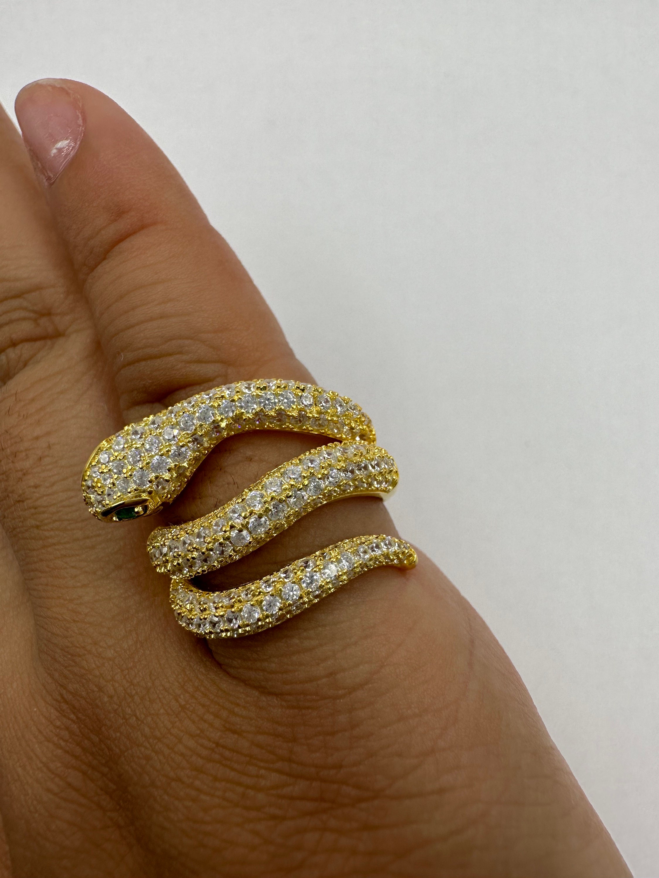 Vintage Snake Ring Golden 925 Sterling Silver Crystal Size 6 - Etsy