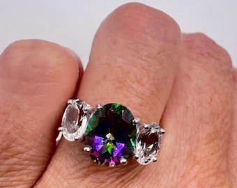 Vintage Genuine Mystic Blue Topaz 925 Sterling Silver Ring