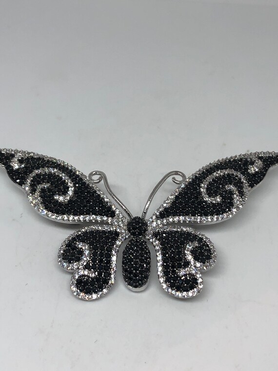 Vintage Black Crystal Gothic Styled Silver Finish… - image 4
