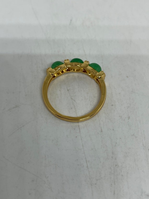 Vintage Lucky Green Nephrite Jade Golden Ring - image 3
