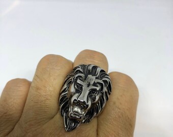 Vintage Gothic Silver Stainless Steel Lion Head Mens Ring