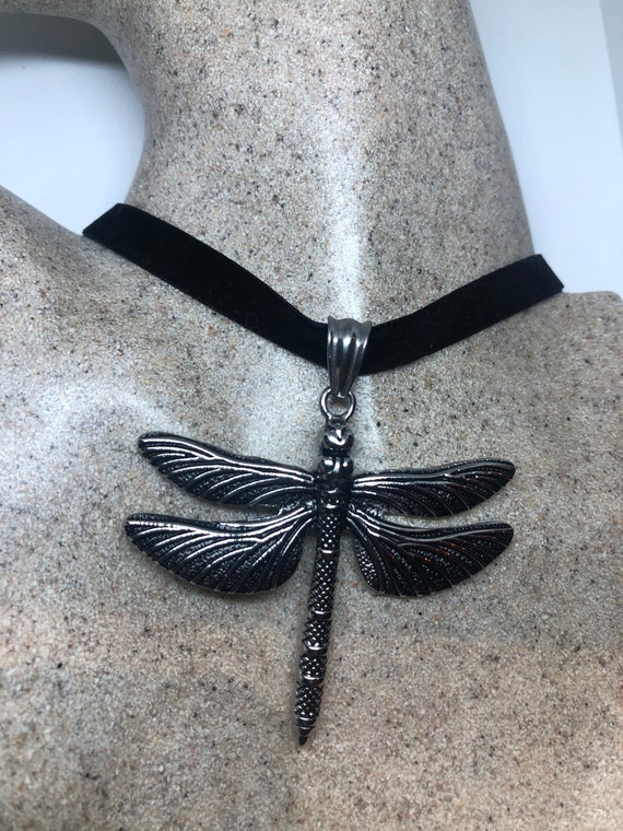 Vintage Silver Stainless Steel Dragonfly Choker Necklace Etsy