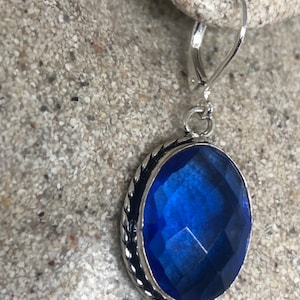 Antique Vintage Cobalt Blue Volcanic Glass Silver Dangle Earrings