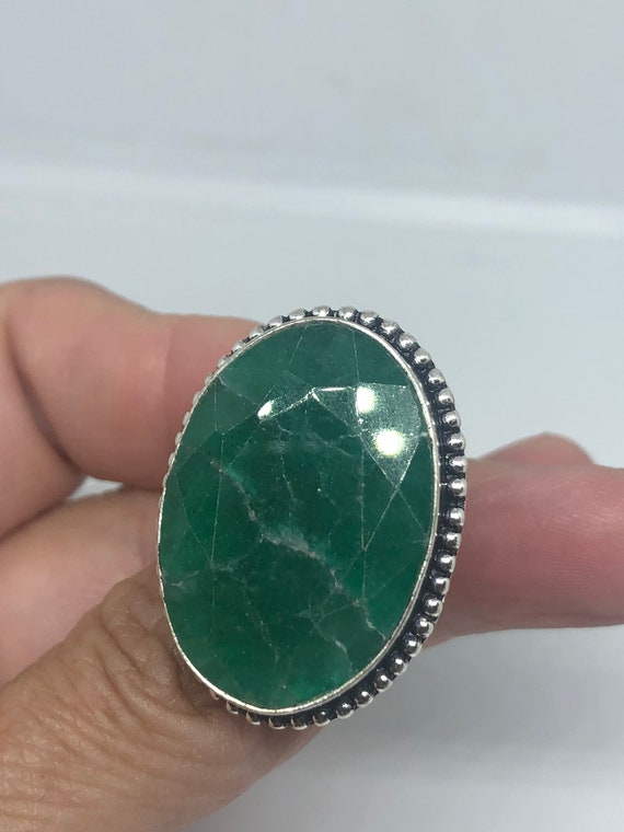 Vintage Green Raw Emerald Silver Bronze Statement… - image 2