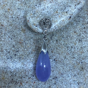Vintage Echte Lila Jade Edelstein Silber Ohrringe
