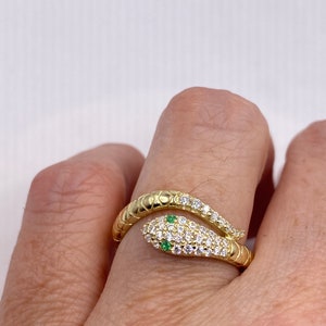 Vintage Sterling Silver Adjustable Crystal Snake Ring
