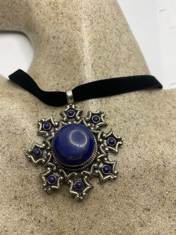 Vintage Tibetan Lapis Star Black Velvet 