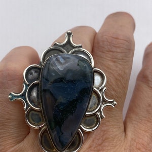 Vintage Green Moss Agate Cocktail Ring