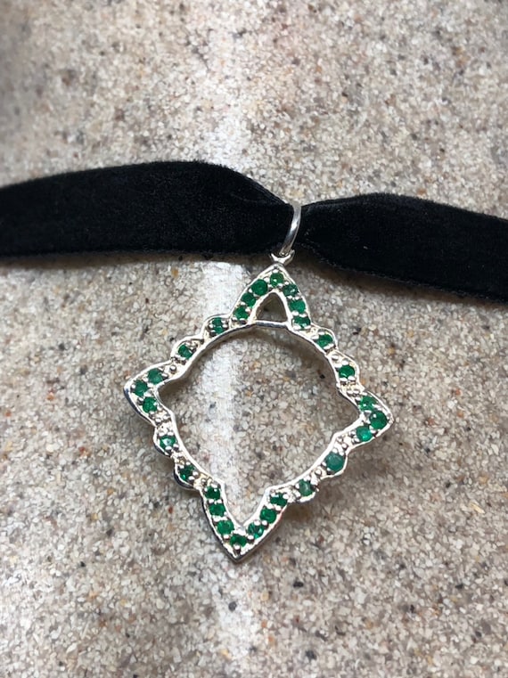 Vintage Green Emerald Heart Choker Necklace 925 St