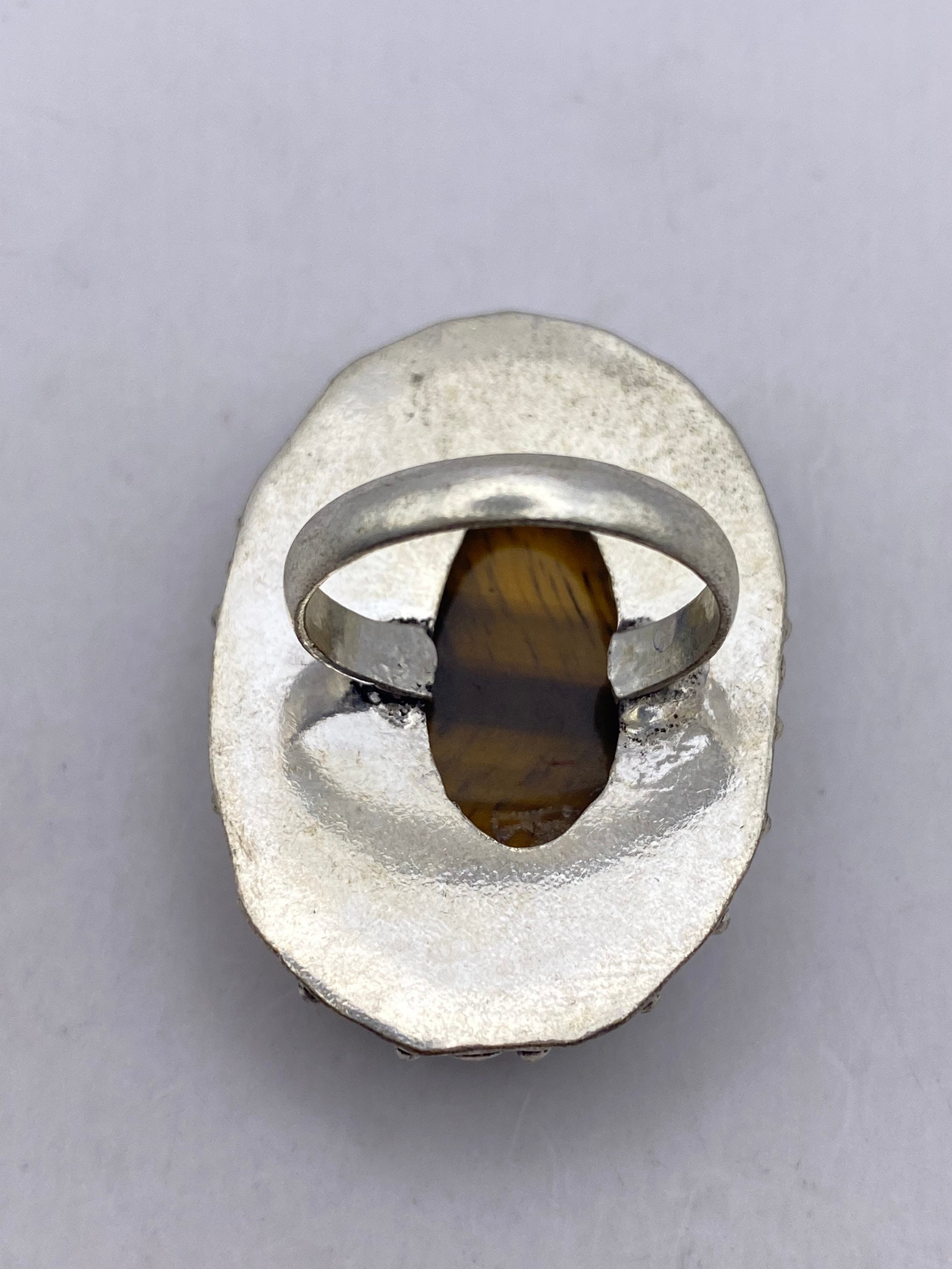 Vintage Tigers Eye Stone Silver Ring - Etsy
