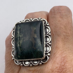 Vintage Green Moss Agate Cocktail Ring