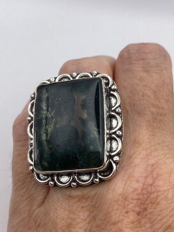 Vintage Green Moss Agate Cocktail Ring - image 1