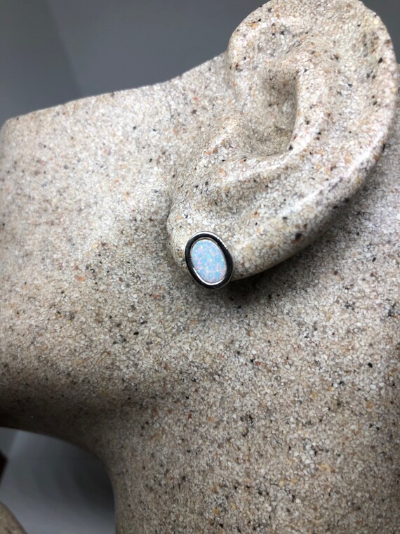 Vintage Opal Earrings 925 Sterling Silver Stud Bu… - image 3