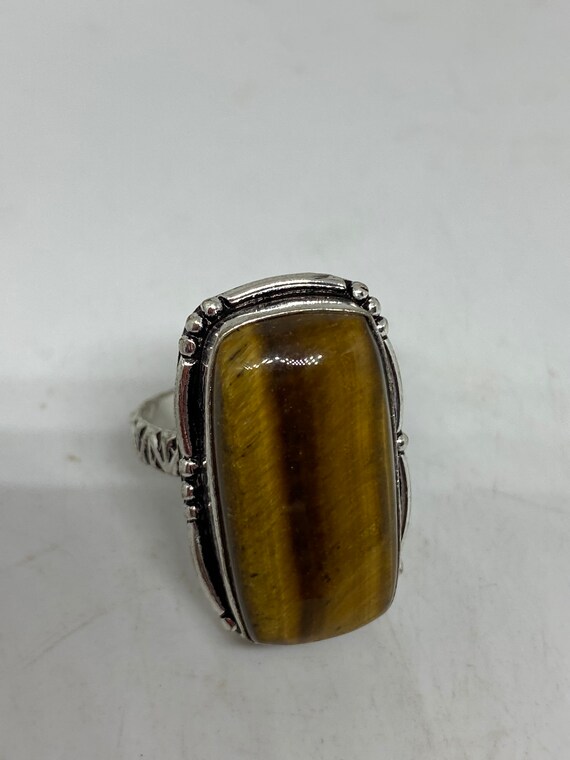 Vintage Tigers Eye Stone Silver Ring - image 4