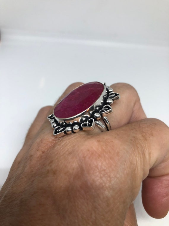 Vintage Handmade Raw Pink Ruby Silver Gothic Ring - image 5